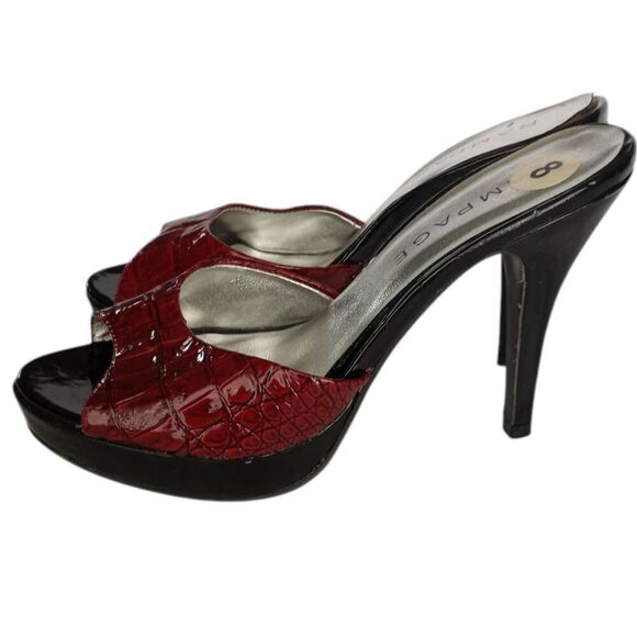 RAMPAGE BURGUNDY & BLACK PEEP TOE HEELS SZ.8 EUC. - Picture 3 of 6